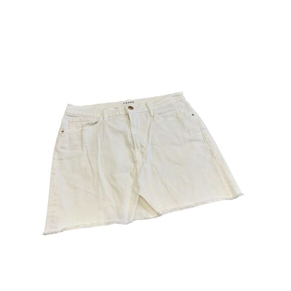 Frame Distressed Raw Split Front Frayed Hem Mini Jean Skirt White Womens Size 28 - Picture 1 of 5
